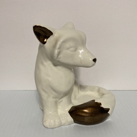 White Ceramic FOX Bronze Accents Candle Holder BETTER HOMES AND GARDENS 5 inches - Picture 5 of 12